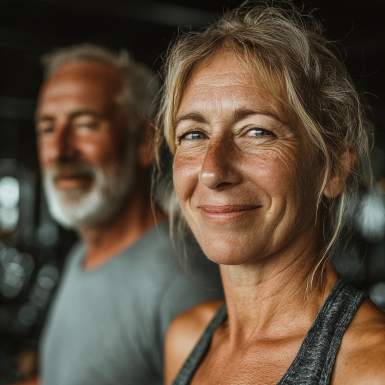 Літня пара займається йогою